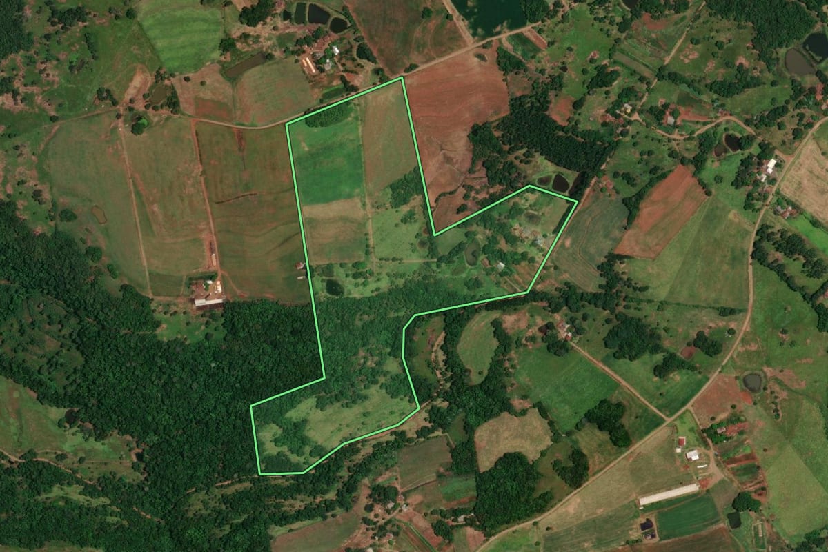 Imagem de satélite do imóvel rural em Alecrim (RS), com o contorno declarado no CAR desenhado por cima.