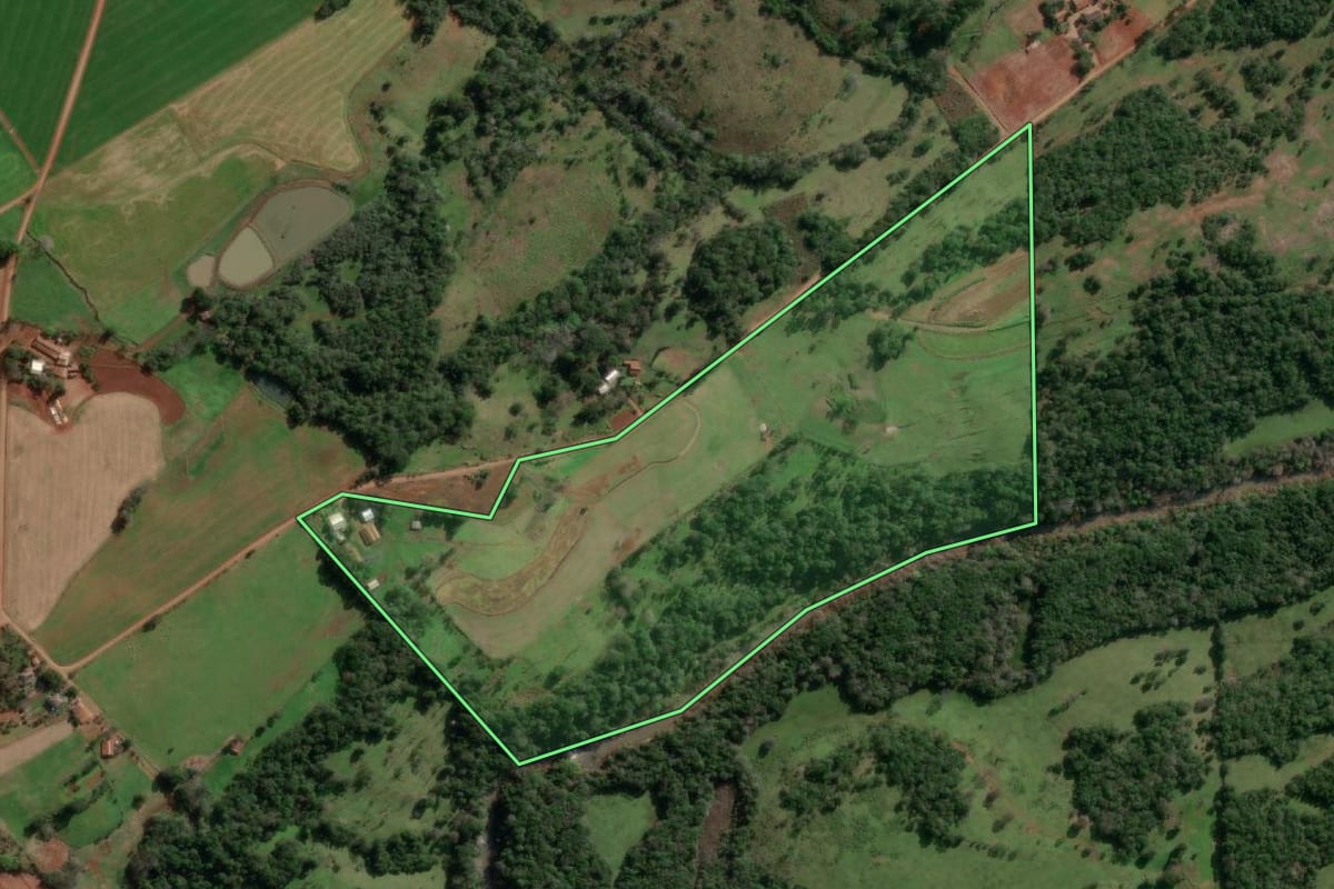 Imagem de satélite do imóvel rural em Alecrim (RS), com o contorno declarado no CAR desenhado por cima.