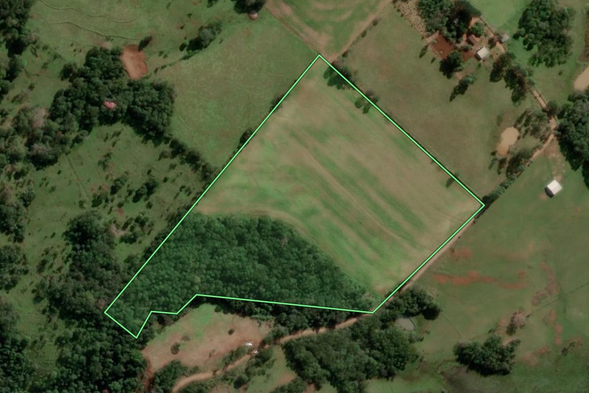 Imagem de satélite do imóvel rural em Alecrim (RS), com o contorno declarado no CAR desenhado por cima.