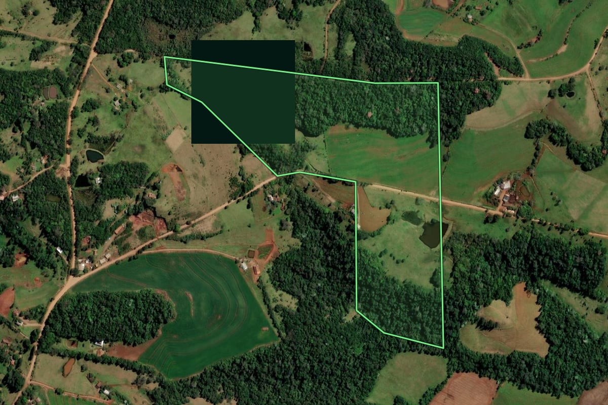 Imagem de satélite do imóvel rural em Alecrim (RS), com o contorno declarado no CAR desenhado por cima.