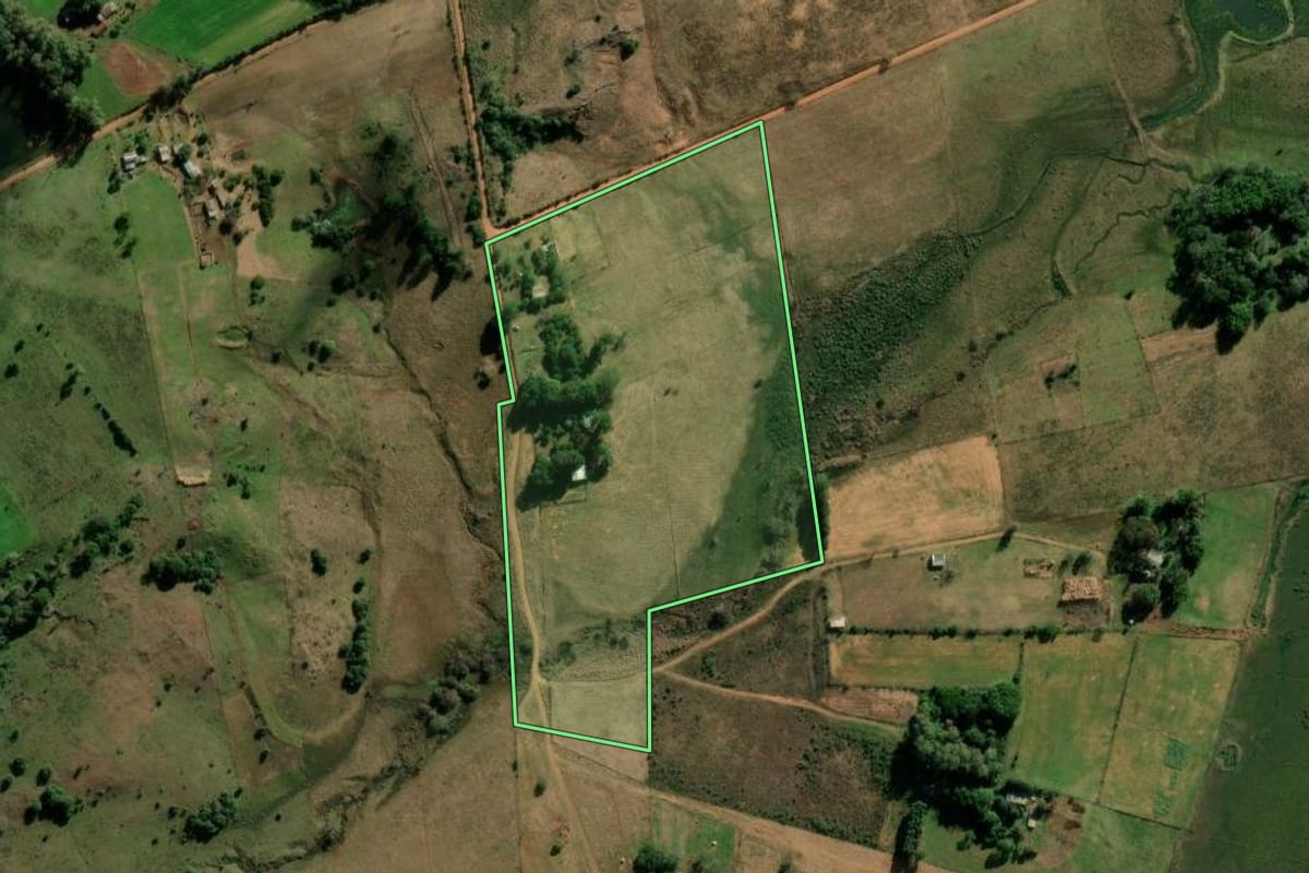 Imagem de satélite do imóvel rural em Alegrete (RS), com o contorno declarado no CAR desenhado por cima.