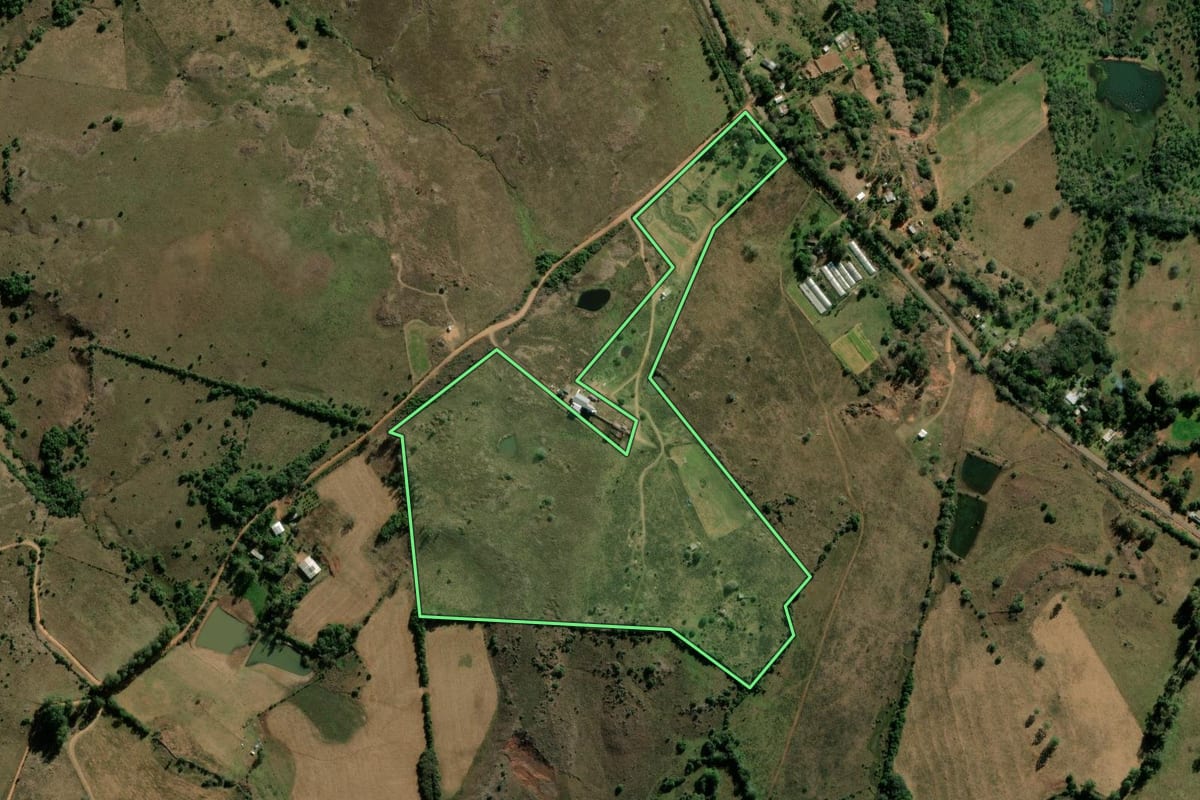 Imagem de satélite do imóvel rural em Alegrete (RS), com o contorno declarado no CAR desenhado por cima.