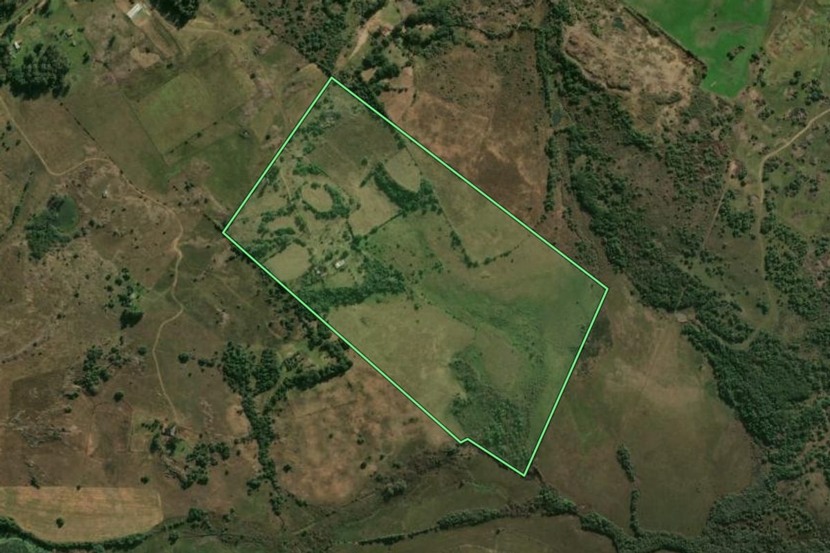 Imagem de satélite do imóvel rural em Alegrete (RS), com o contorno declarado no CAR desenhado por cima.