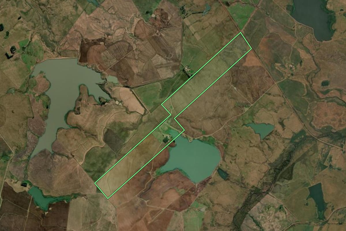 Imagem de satélite do imóvel rural em Alegrete (RS), com o contorno declarado no CAR desenhado por cima.