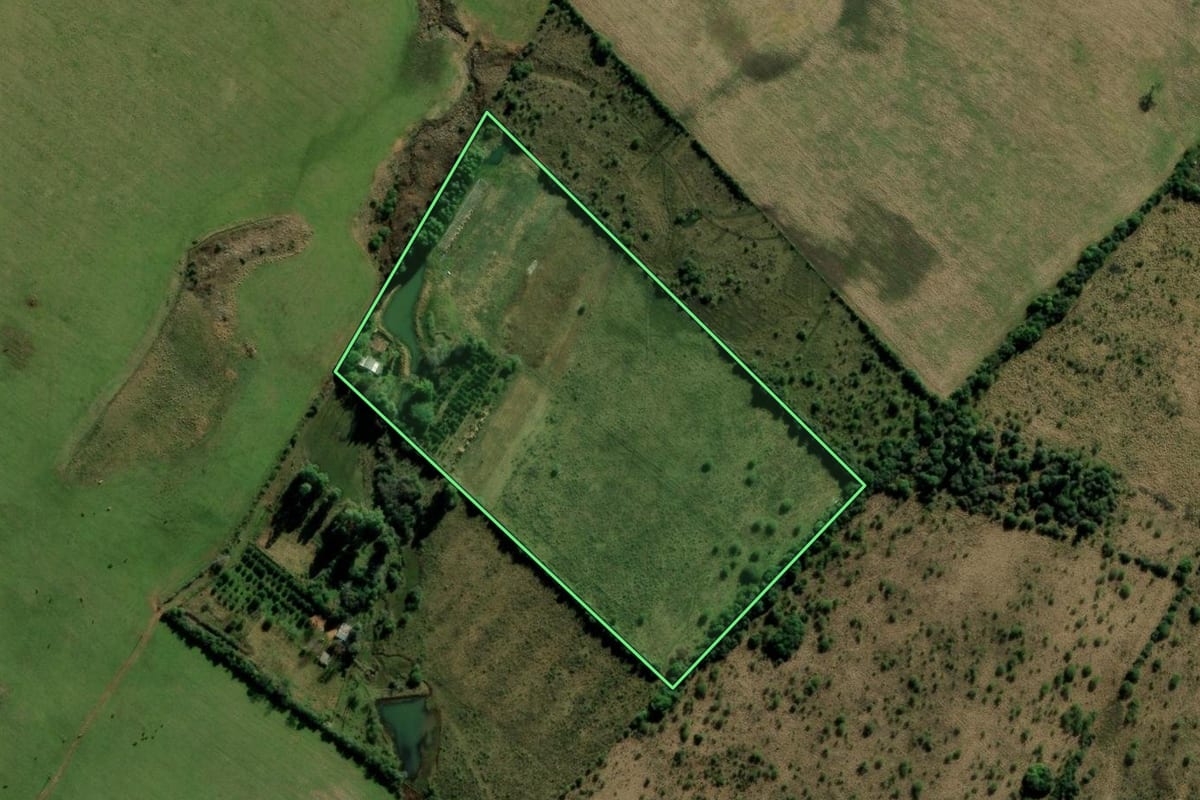 Imagem de satélite do imóvel rural em Alegrete (RS), com o contorno declarado no CAR desenhado por cima.