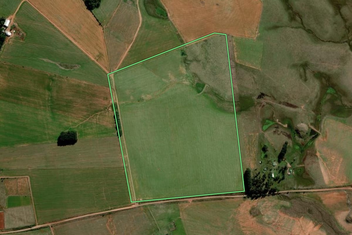 Imagem de satélite do imóvel rural em Alegrete (RS), com o contorno declarado no CAR desenhado por cima.
