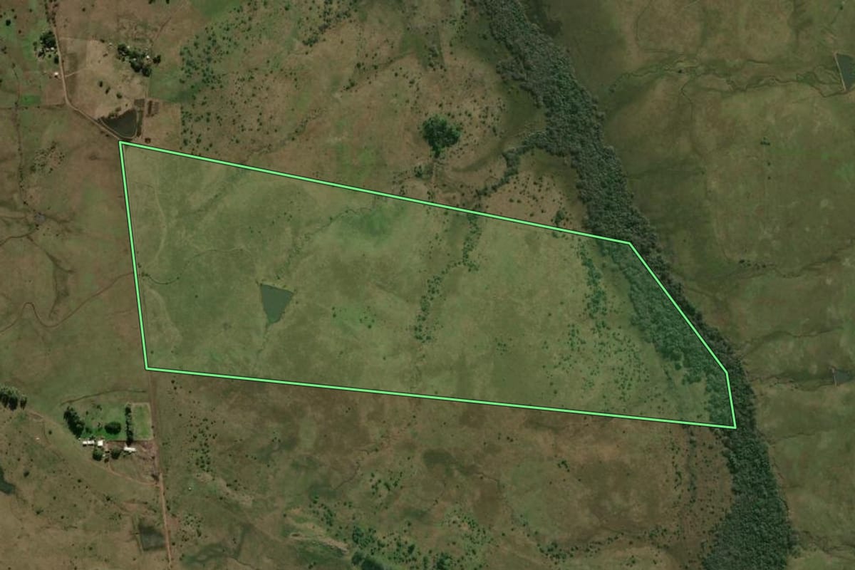 Imagem de satélite do imóvel rural em Alegrete (RS), com o contorno declarado no CAR desenhado por cima.