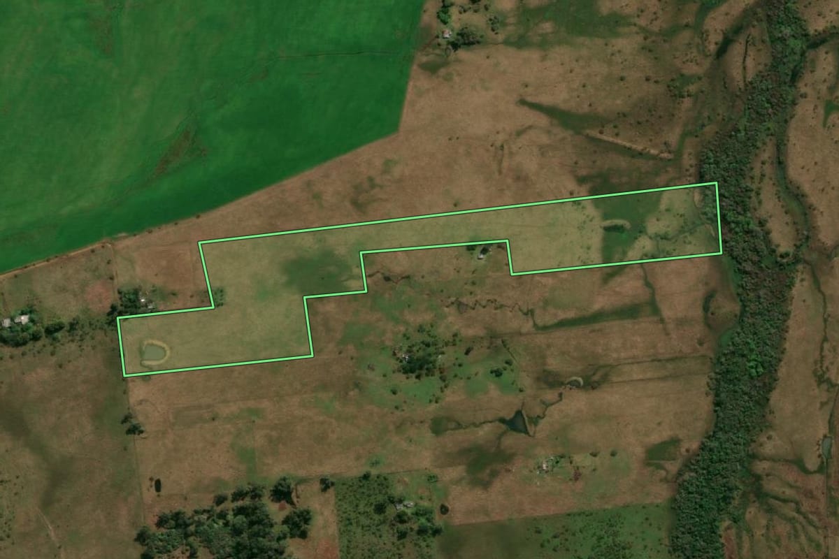 Imagem de satélite do imóvel rural em Alegrete (RS), com o contorno declarado no CAR desenhado por cima.