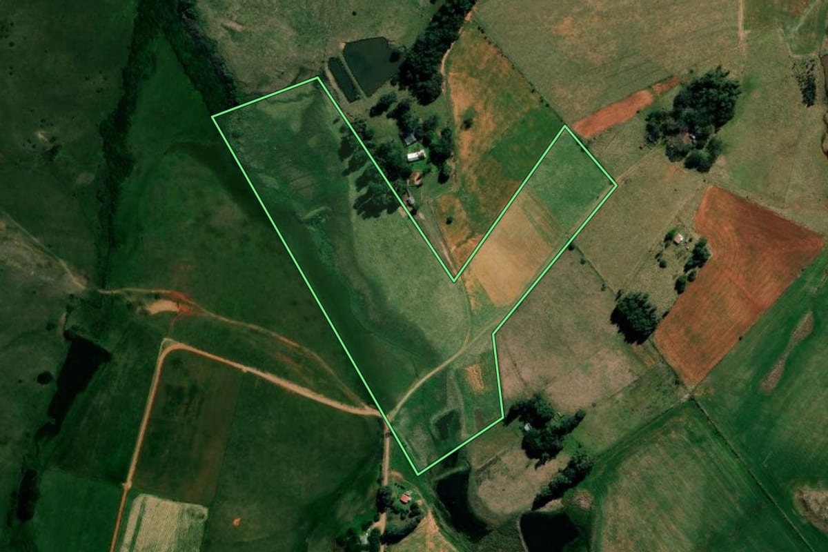 Imagem de satélite do imóvel rural em Alegrete (RS), com o contorno declarado no CAR desenhado por cima.