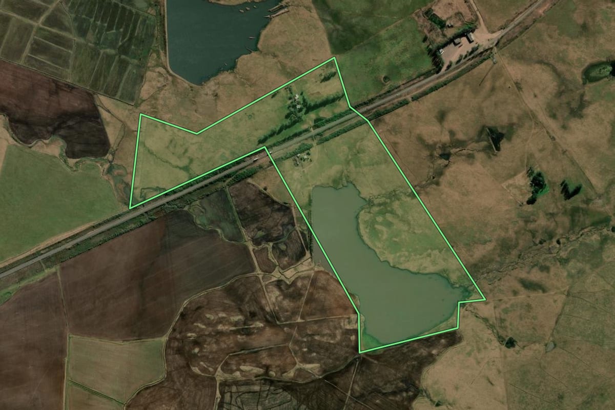 Imagem de satélite do imóvel rural em Alegrete (RS), com o contorno declarado no CAR desenhado por cima.