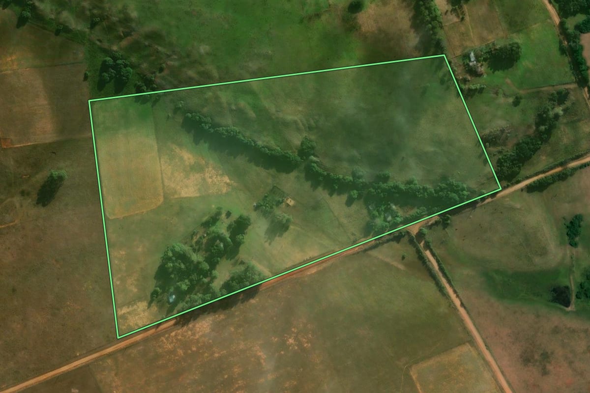 Imagem de satélite do imóvel rural em Alegrete (RS), com o contorno declarado no CAR desenhado por cima.