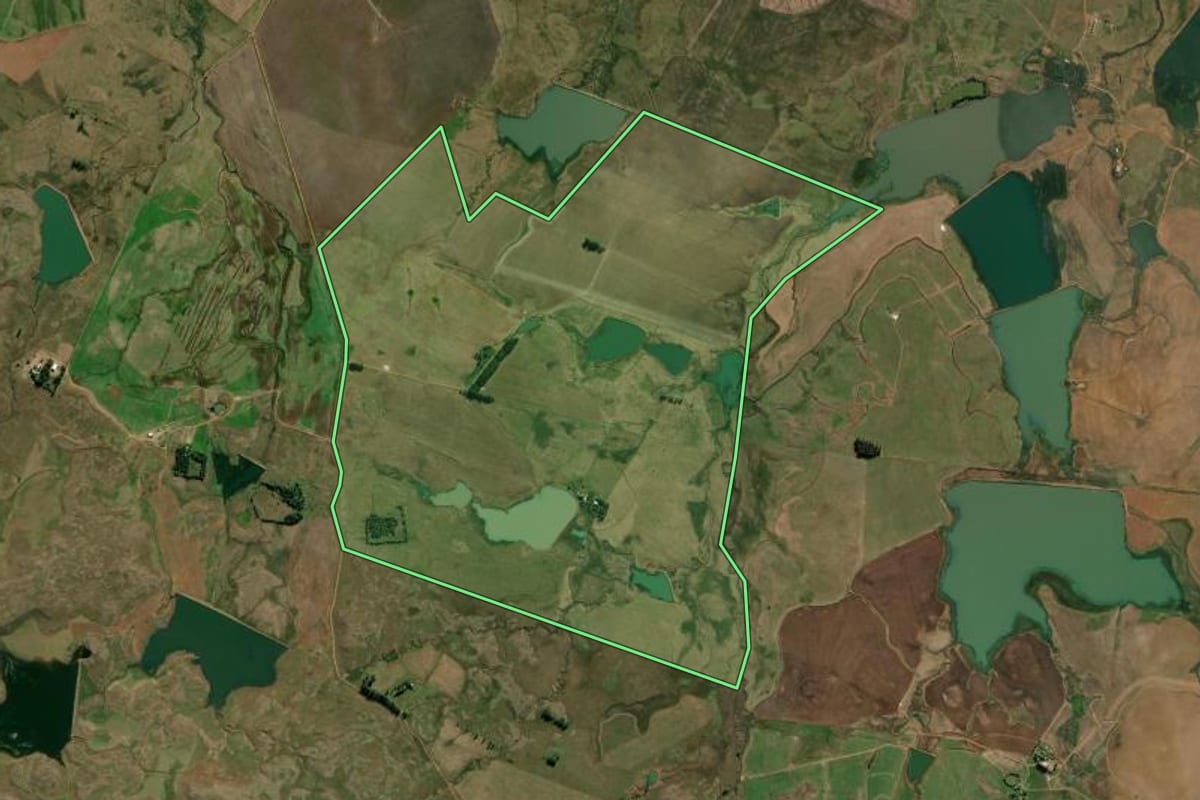 Imagem de satélite do imóvel rural em Alegrete (RS), com o contorno declarado no CAR desenhado por cima.