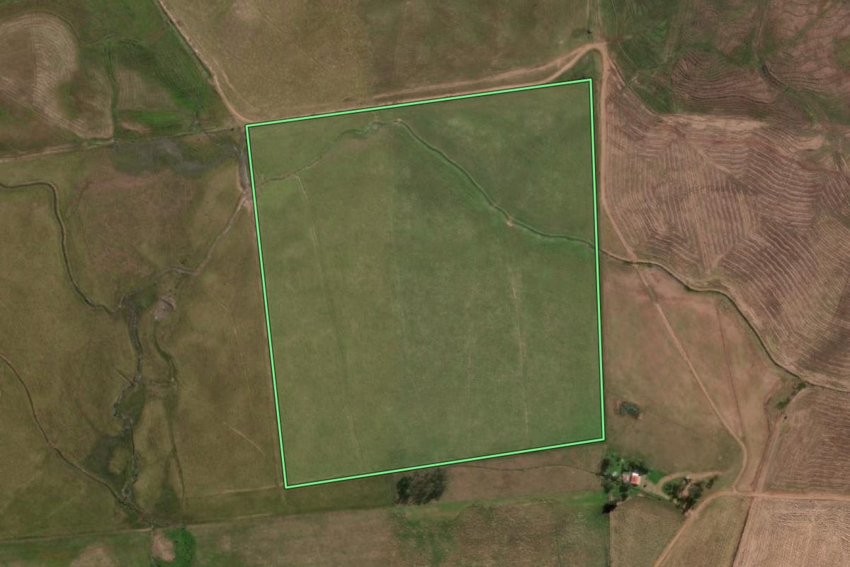 Imagem de satélite do imóvel rural em Alegrete (RS), com o contorno declarado no CAR desenhado por cima.
