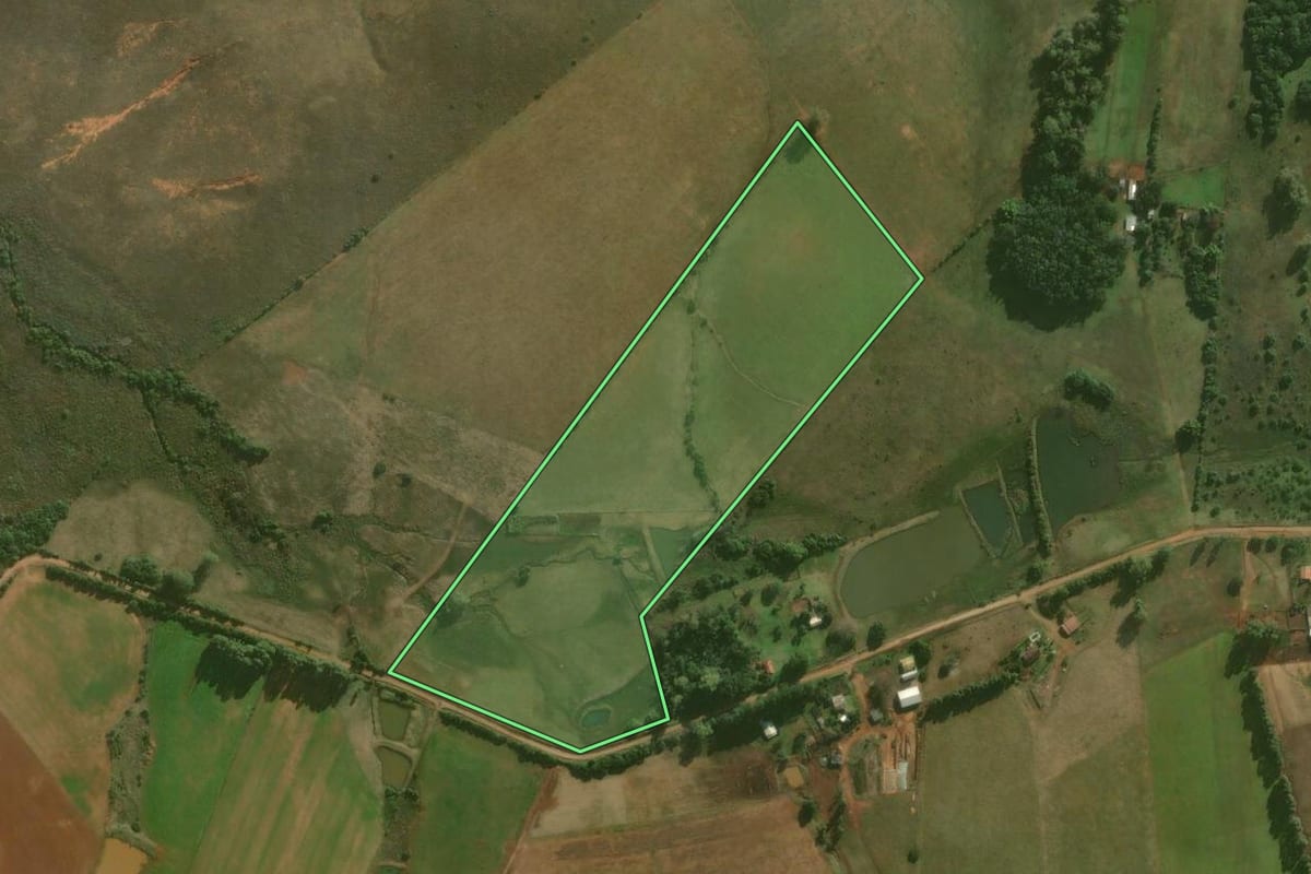 Imagem de satélite do imóvel rural em Alegrete (RS), com o contorno declarado no CAR desenhado por cima.