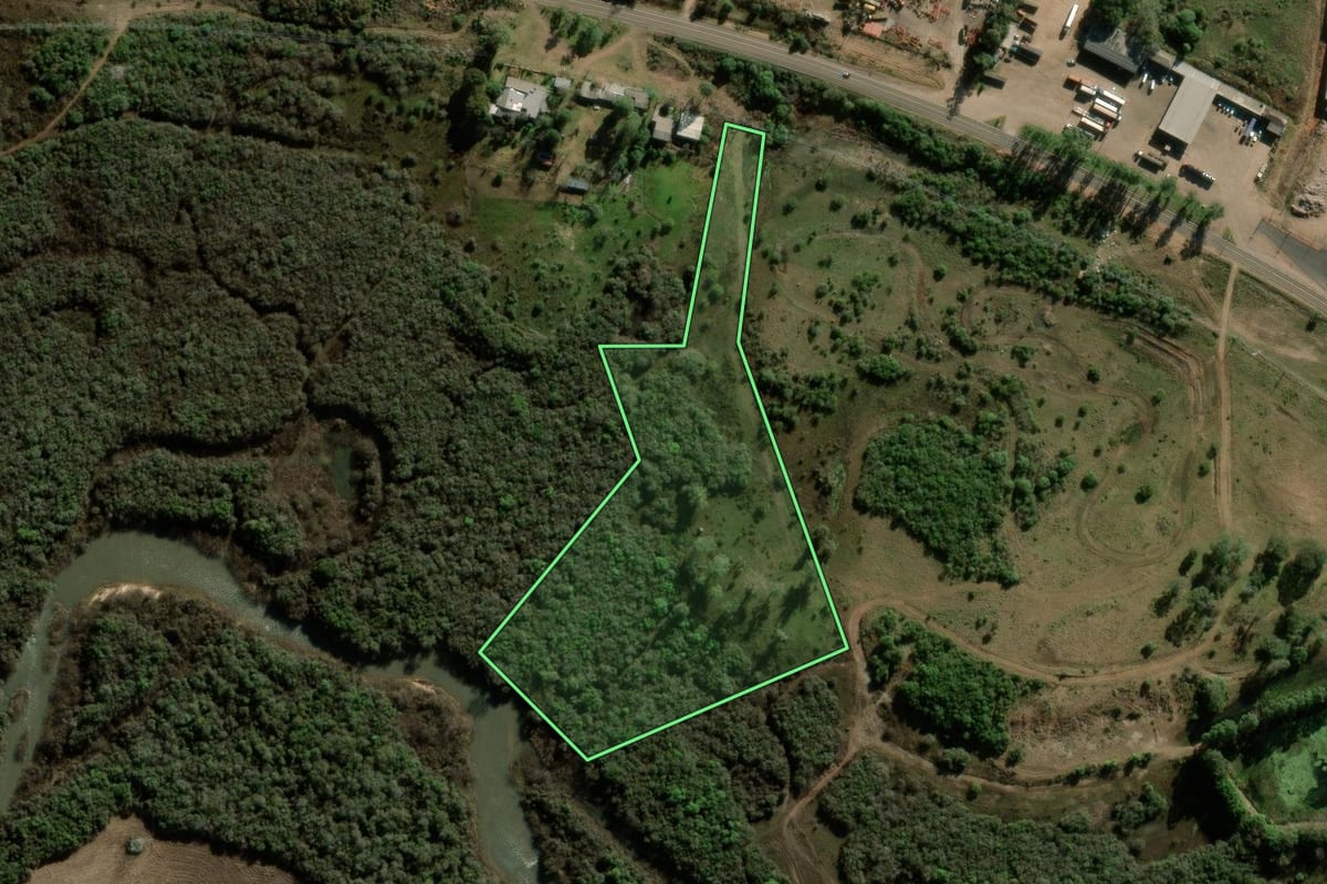 Imagem de satélite do imóvel rural em Alegrete (RS), com o contorno declarado no CAR desenhado por cima.
