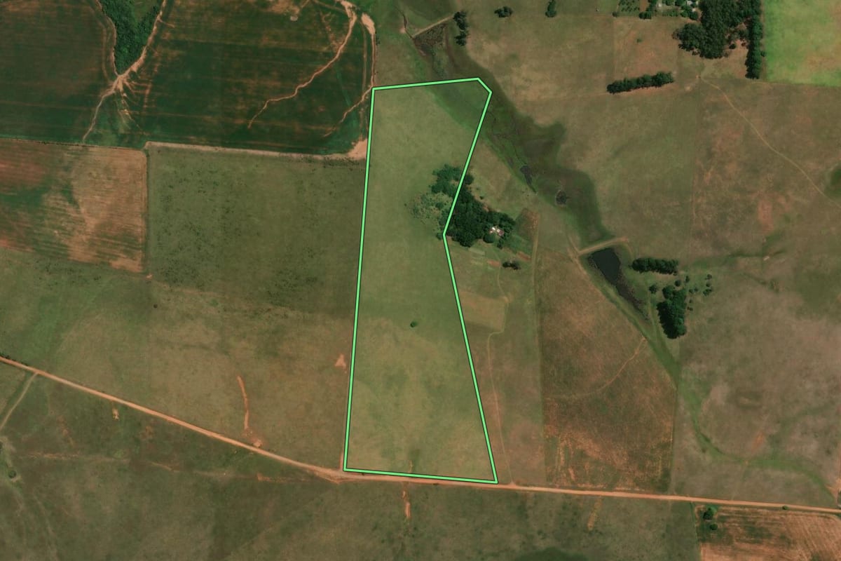 Imagem de satélite do imóvel rural em Alegrete (RS), com o contorno declarado no CAR desenhado por cima.
