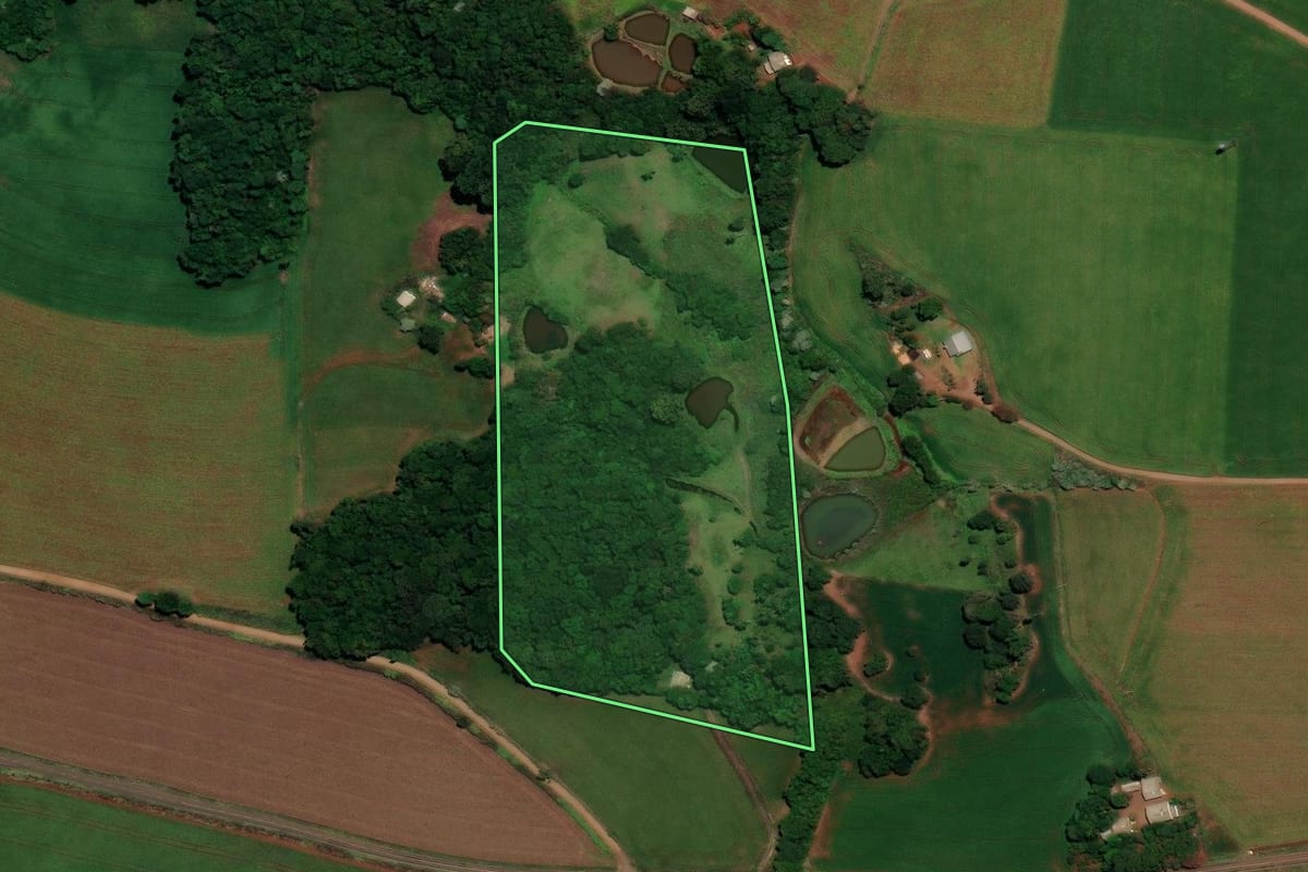 Imagem de satélite do imóvel rural em Almirante Tamandaré do Sul (RS), com o contorno declarado no CAR desenhado por cima.