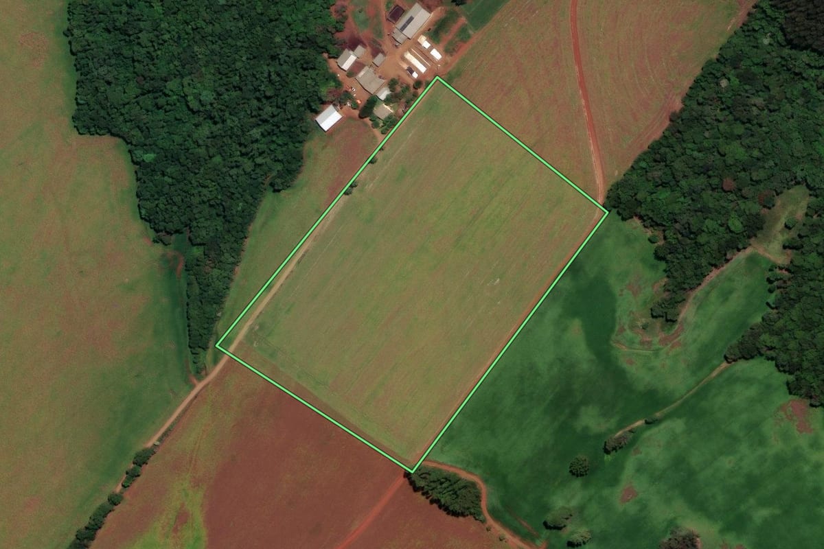 Imagem de satélite do imóvel rural em Almirante Tamandaré do Sul (RS), com o contorno declarado no CAR desenhado por cima.