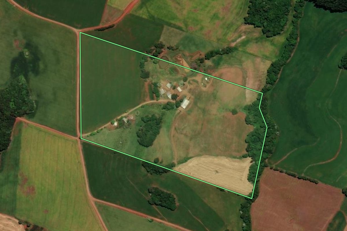 Imagem de satélite do imóvel rural em Almirante Tamandaré do Sul (RS), com o contorno declarado no CAR desenhado por cima.