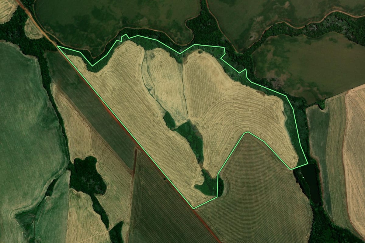 Imagem de satélite do imóvel rural em Almirante Tamandaré do Sul (RS), com o contorno declarado no CAR desenhado por cima.