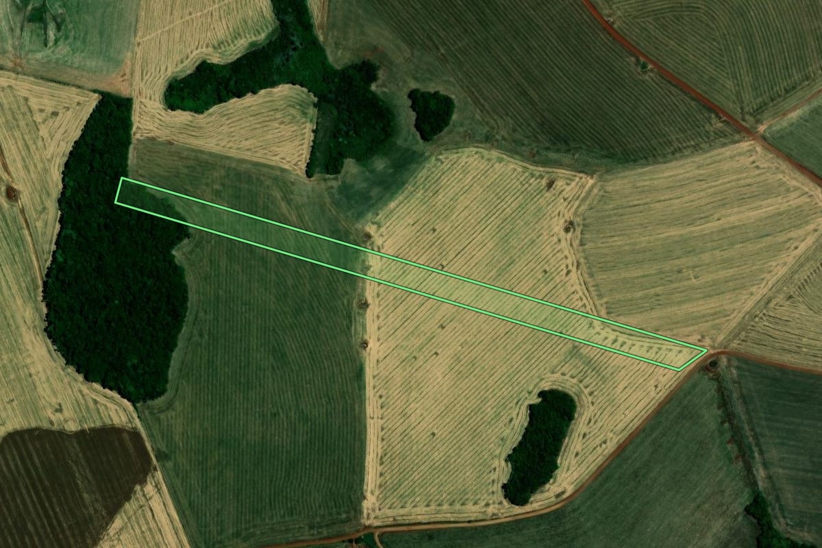 Imagem de satélite do imóvel rural em Almirante Tamandaré do Sul (RS), com o contorno declarado no CAR desenhado por cima.
