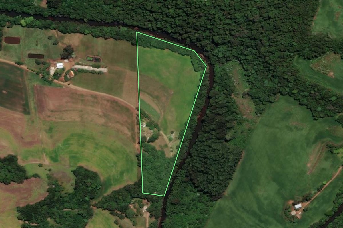 Imagem de satélite do imóvel rural em Almirante Tamandaré do Sul (RS), com o contorno declarado no CAR desenhado por cima.