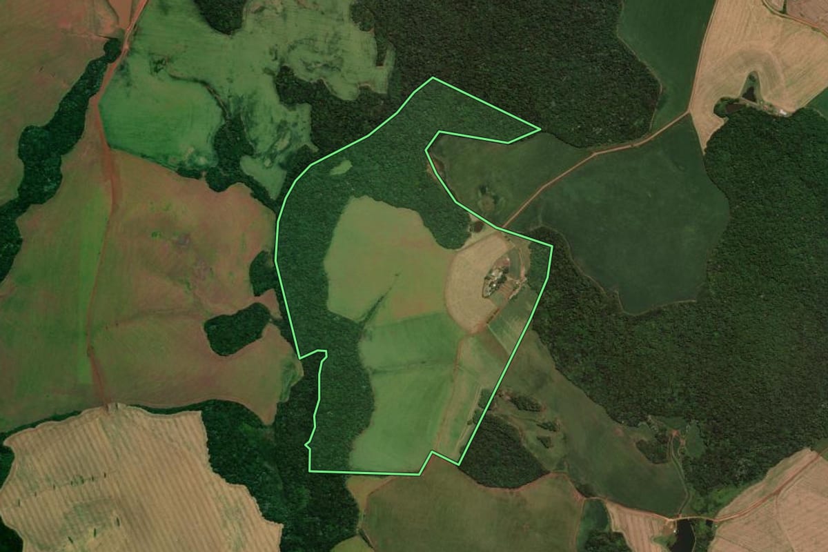 Imagem de satélite do imóvel rural em Almirante Tamandaré do Sul (RS), com o contorno declarado no CAR desenhado por cima.