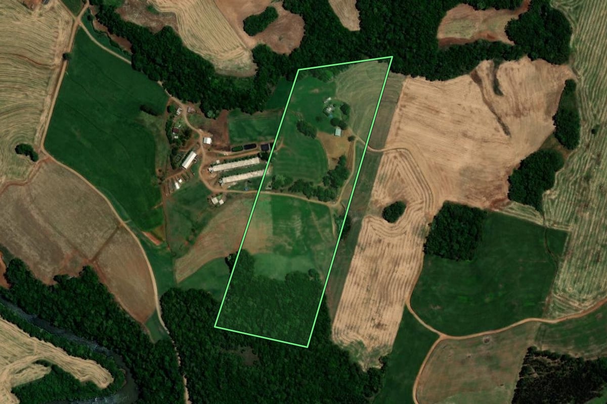 Imagem de satélite do imóvel rural em Almirante Tamandaré do Sul (RS), com o contorno declarado no CAR desenhado por cima.