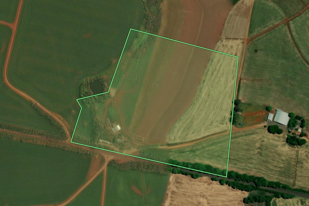 Imagem de satélite do imóvel rural em Almirante Tamandaré do Sul (RS), com o contorno declarado no CAR desenhado por cima.