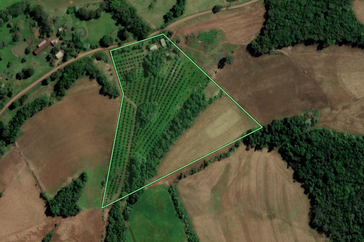 Imagem de satélite do imóvel rural em Alpestre (RS), com o contorno declarado no CAR desenhado por cima.