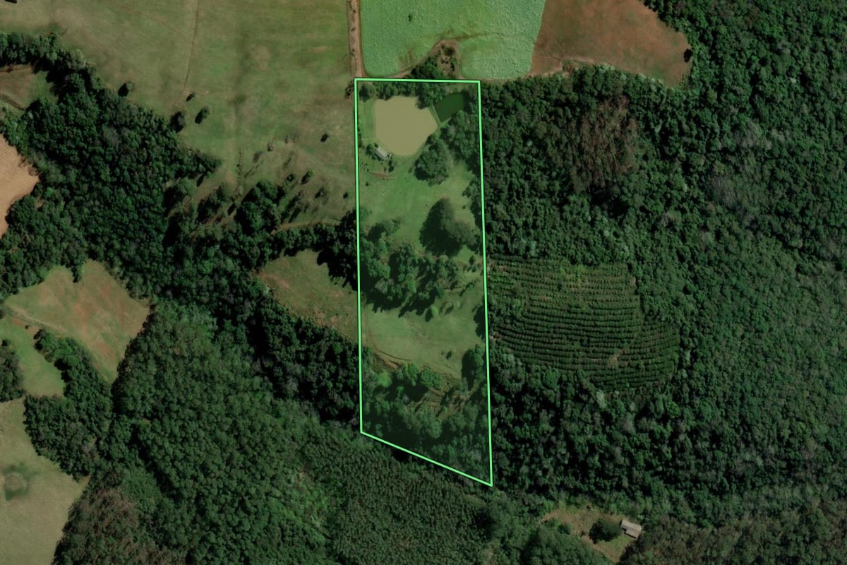 Imagem de satélite do imóvel rural em Alpestre (RS), com o contorno declarado no CAR desenhado por cima.