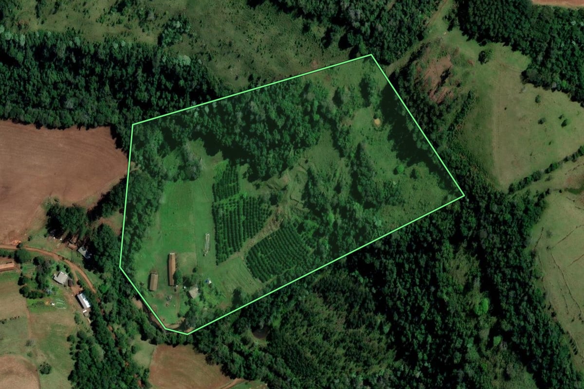 Imagem de satélite do imóvel rural em Alpestre (RS), com o contorno declarado no CAR desenhado por cima.