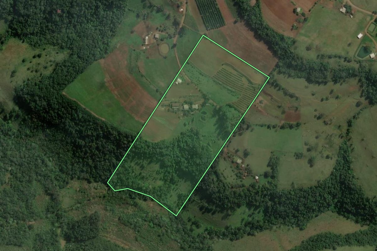 Imagem de satélite do imóvel rural em Alpestre (RS), com o contorno declarado no CAR desenhado por cima.