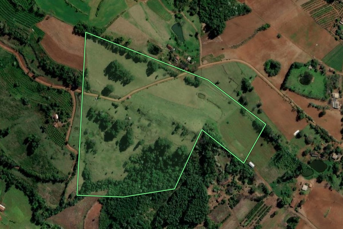 Imagem de satélite do imóvel rural em Alpestre (RS), com o contorno declarado no CAR desenhado por cima.
