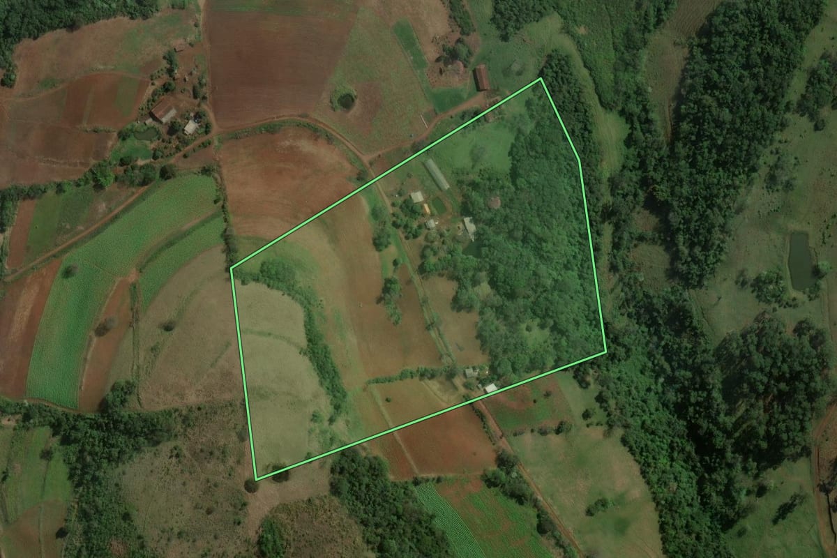 Imagem de satélite do imóvel rural em Alpestre (RS), com o contorno declarado no CAR desenhado por cima.