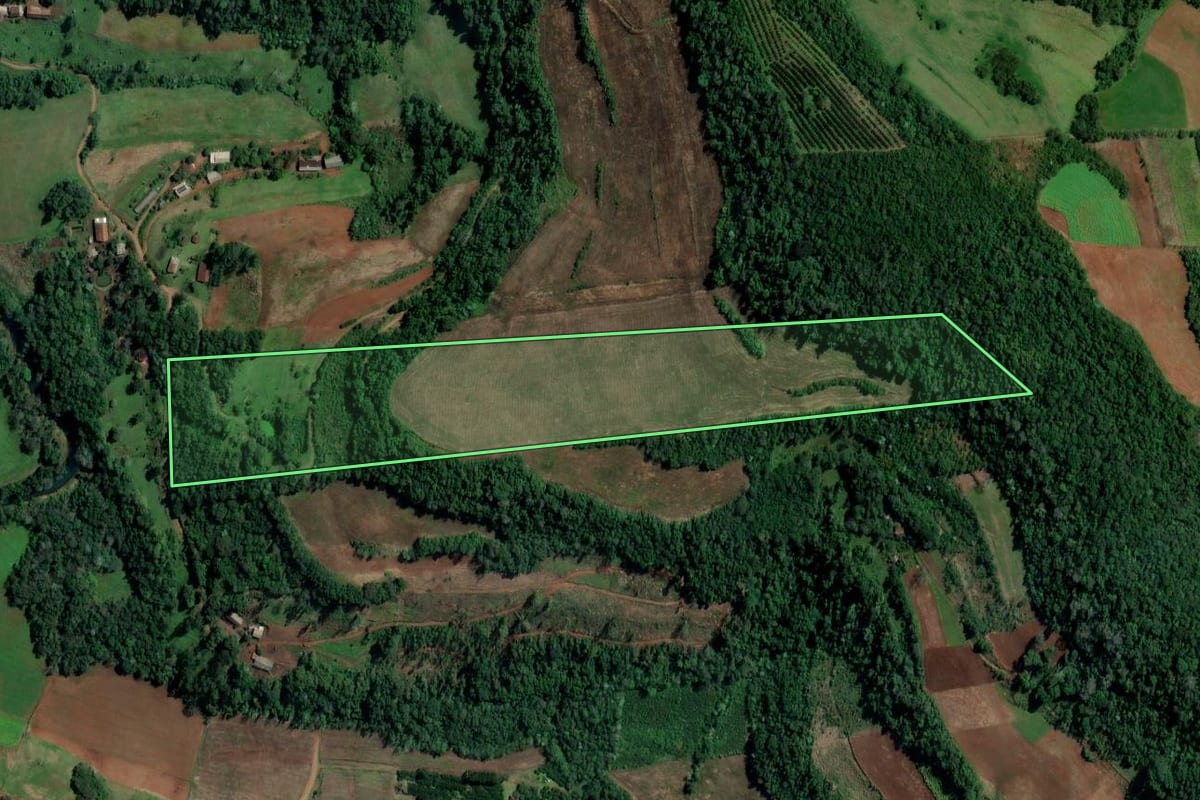 Imagem de satélite do imóvel rural em Alpestre (RS), com o contorno declarado no CAR desenhado por cima.