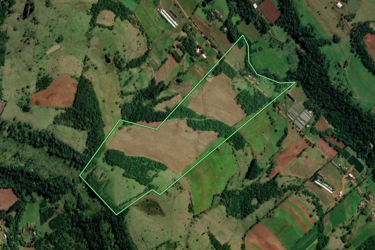 Imagem de satélite do imóvel rural em Alpestre (RS), com o contorno declarado no CAR desenhado por cima.