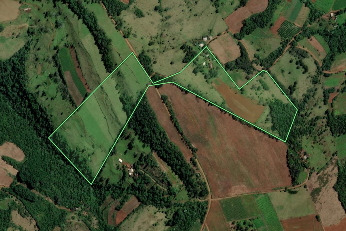 Imagem de satélite do imóvel rural em Alpestre (RS), com o contorno declarado no CAR desenhado por cima.