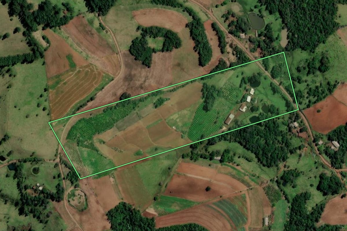 Imagem de satélite do imóvel rural em Alpestre (RS), com o contorno declarado no CAR desenhado por cima.