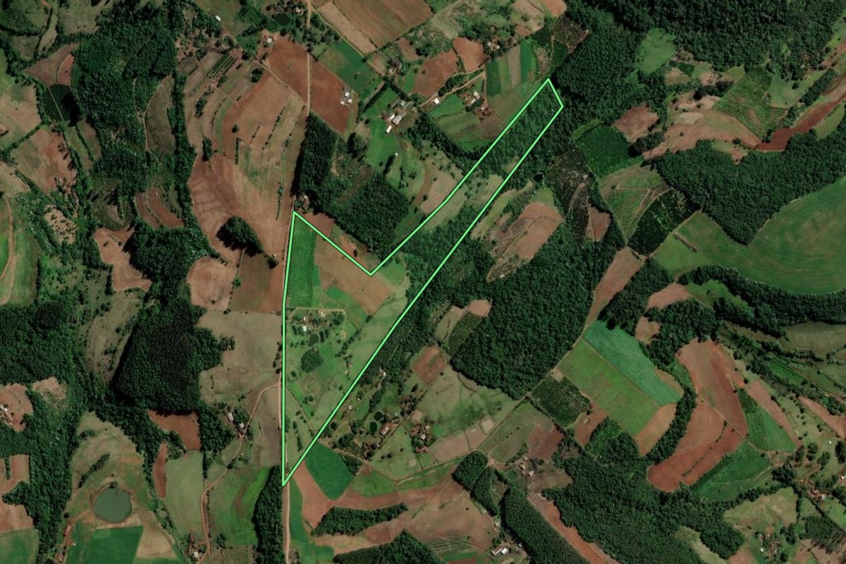 Imagem de satélite do imóvel rural em Alpestre (RS), com o contorno declarado no CAR desenhado por cima.