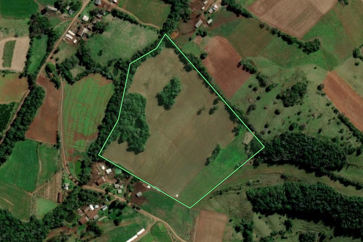 Imagem de satélite do imóvel rural em Alpestre (RS), com o contorno declarado no CAR desenhado por cima.
