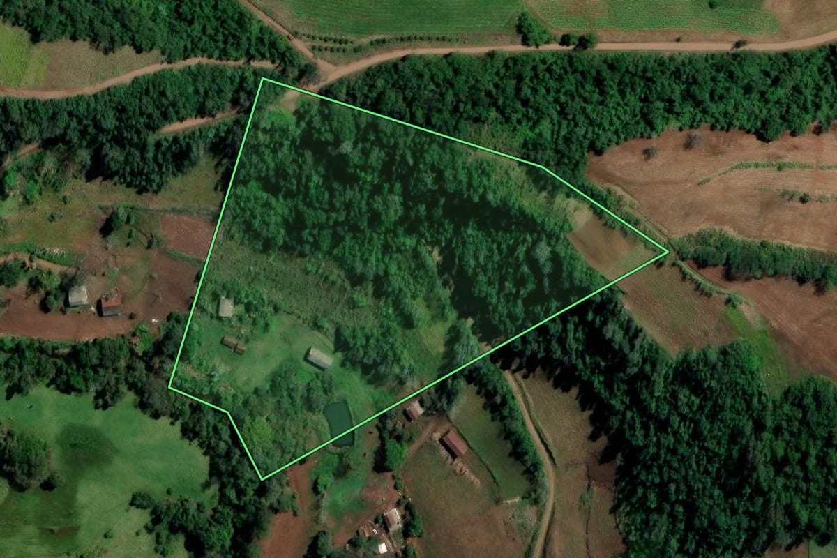 Imagem de satélite do imóvel rural em Alpestre (RS), com o contorno declarado no CAR desenhado por cima.