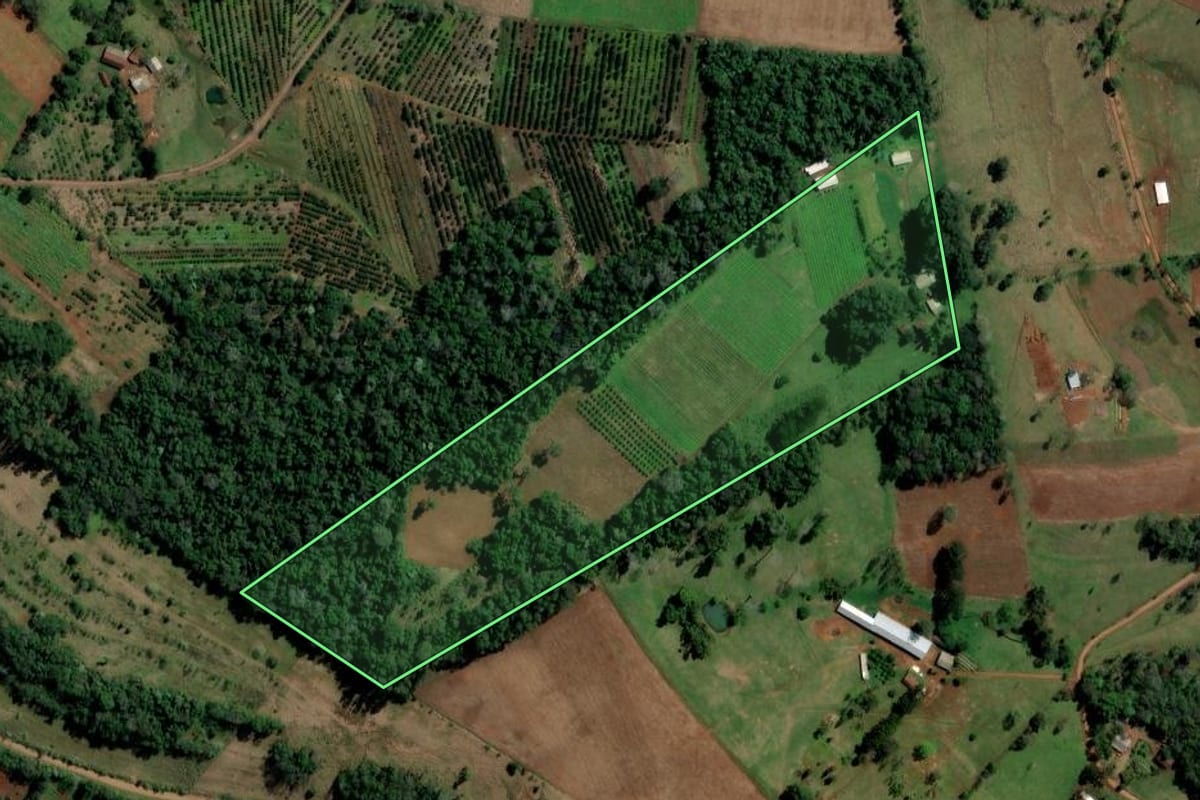 Imagem de satélite do imóvel rural em Alpestre (RS), com o contorno declarado no CAR desenhado por cima.