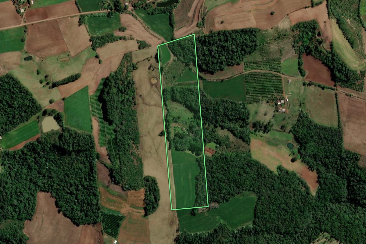 Imagem de satélite do imóvel rural em Alpestre (RS), com o contorno declarado no CAR desenhado por cima.
