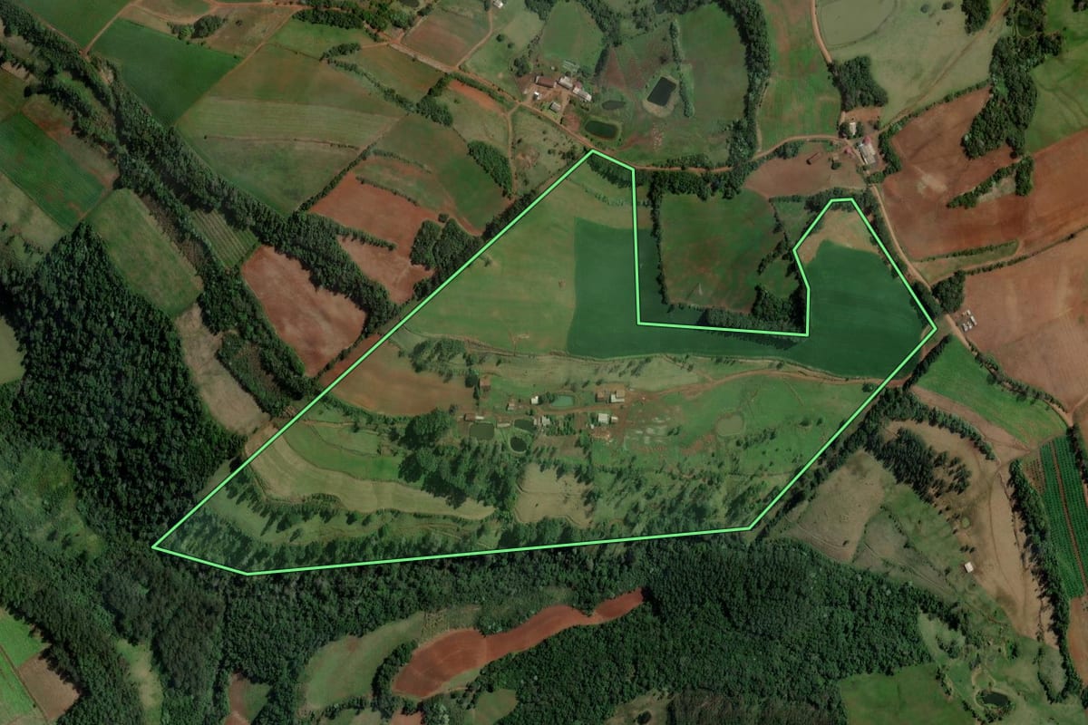 Imagem de satélite do imóvel rural em Alpestre (RS), com o contorno declarado no CAR desenhado por cima.