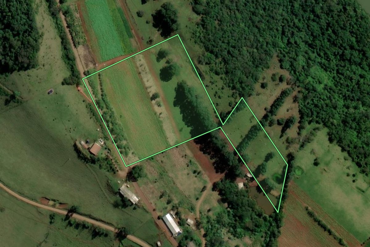 Imagem de satélite do imóvel rural em Alpestre (RS), com o contorno declarado no CAR desenhado por cima.