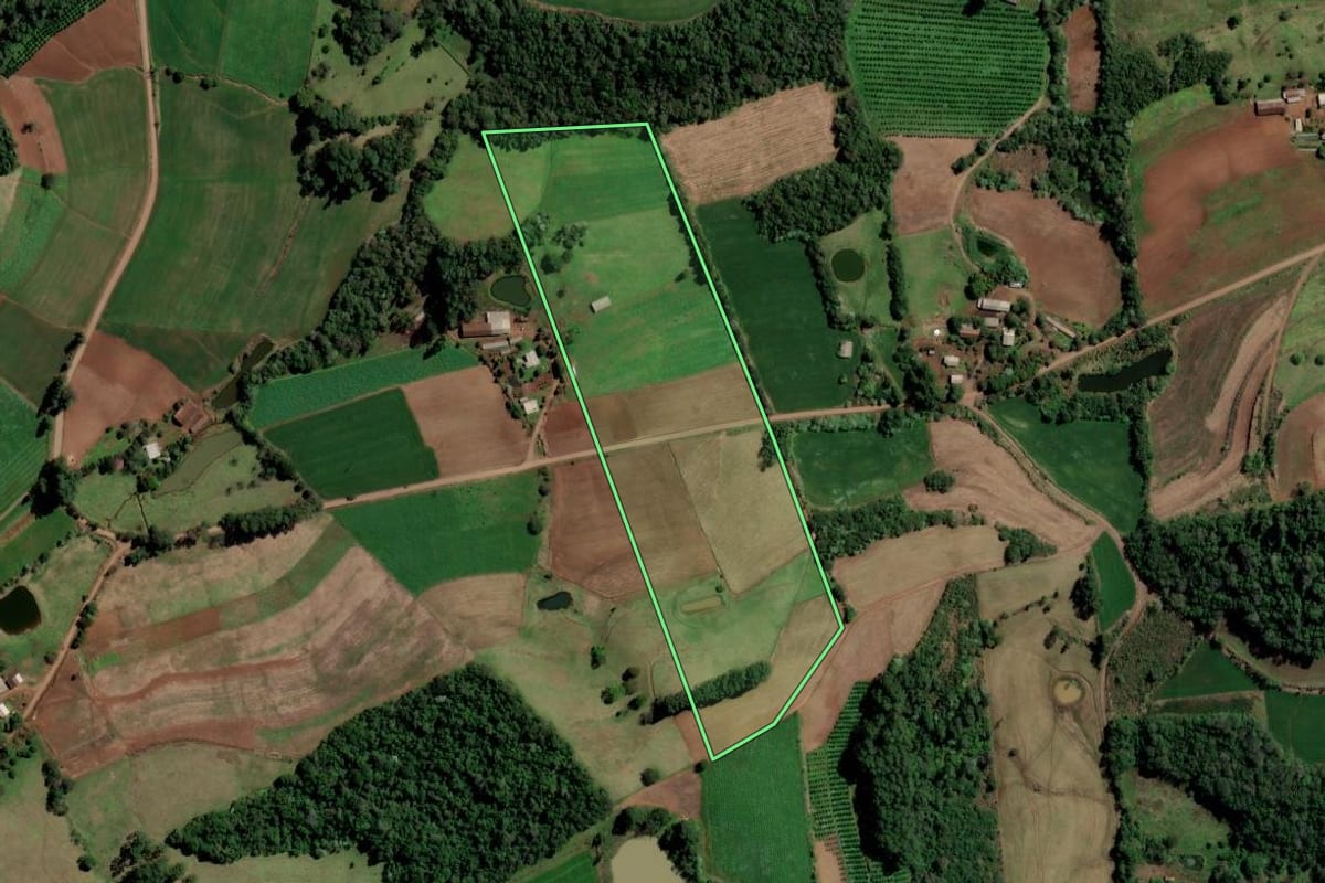 Imagem de satélite do imóvel rural em Alpestre (RS), com o contorno declarado no CAR desenhado por cima.