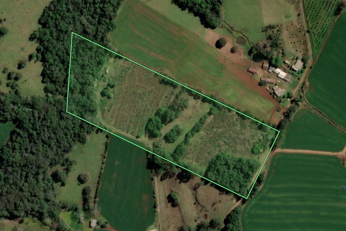 Imagem de satélite do imóvel rural em Alpestre (RS), com o contorno declarado no CAR desenhado por cima.