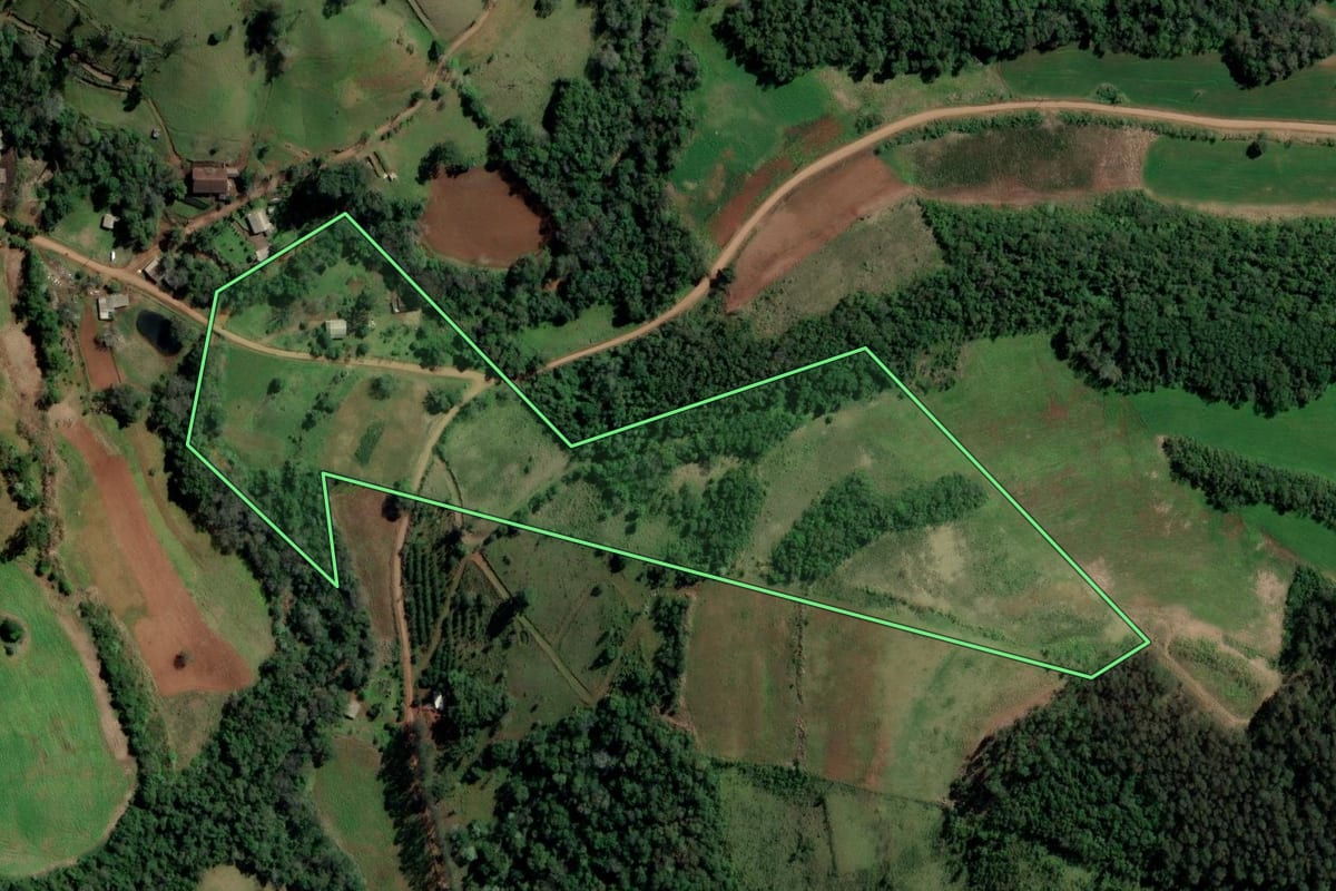 Imagem de satélite do imóvel rural em Alpestre (RS), com o contorno declarado no CAR desenhado por cima.