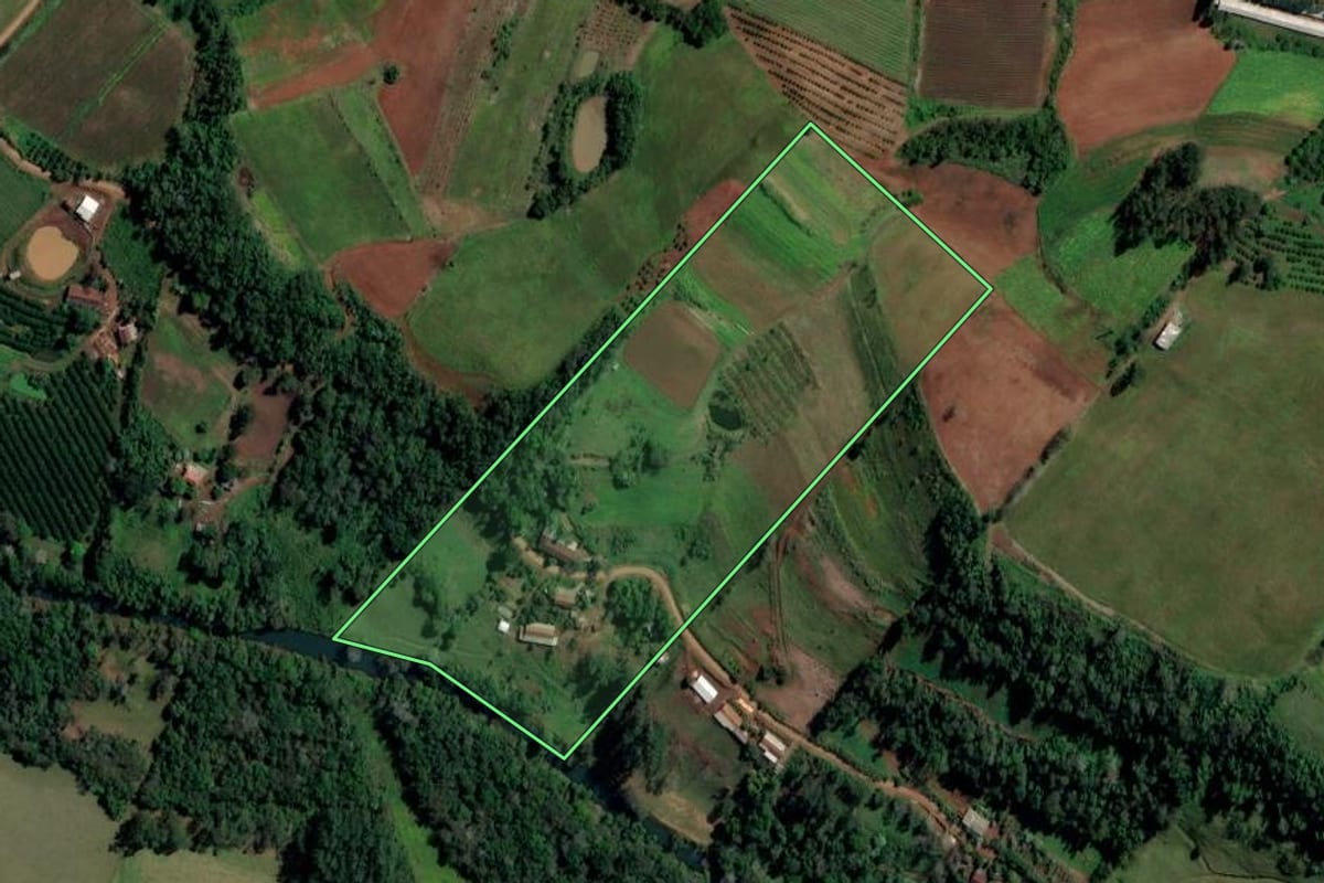 Imagem de satélite do imóvel rural em Alpestre (RS), com o contorno declarado no CAR desenhado por cima.